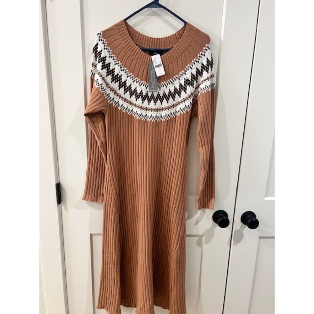 Lane Bryant Womens Plus 18/20 Fair Isle Ribbed Knit Sweater Dress Camel Brown